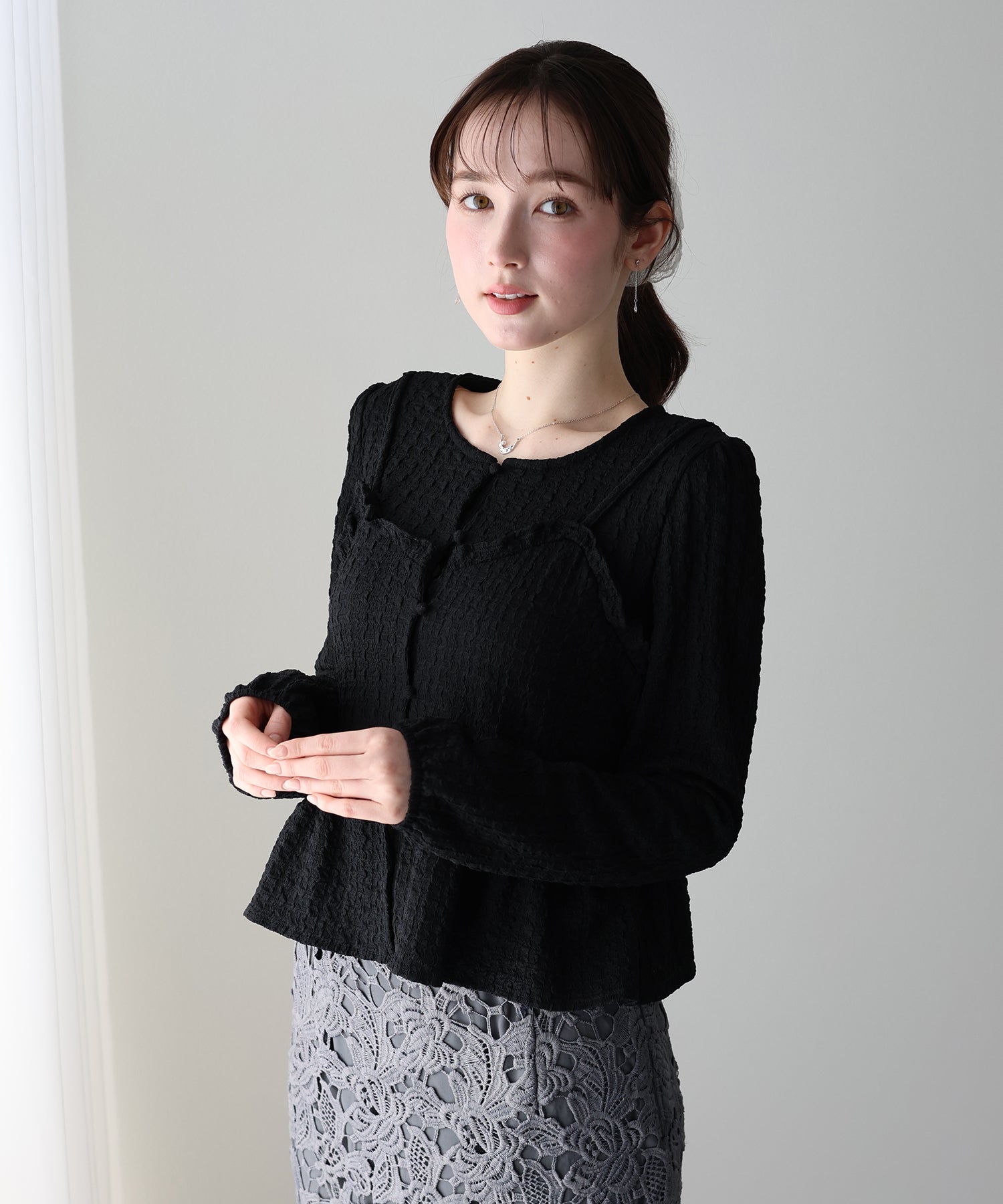 <JP> Pokopoko Textured Ruffles Top (假兩件) * 3色入 <預購>