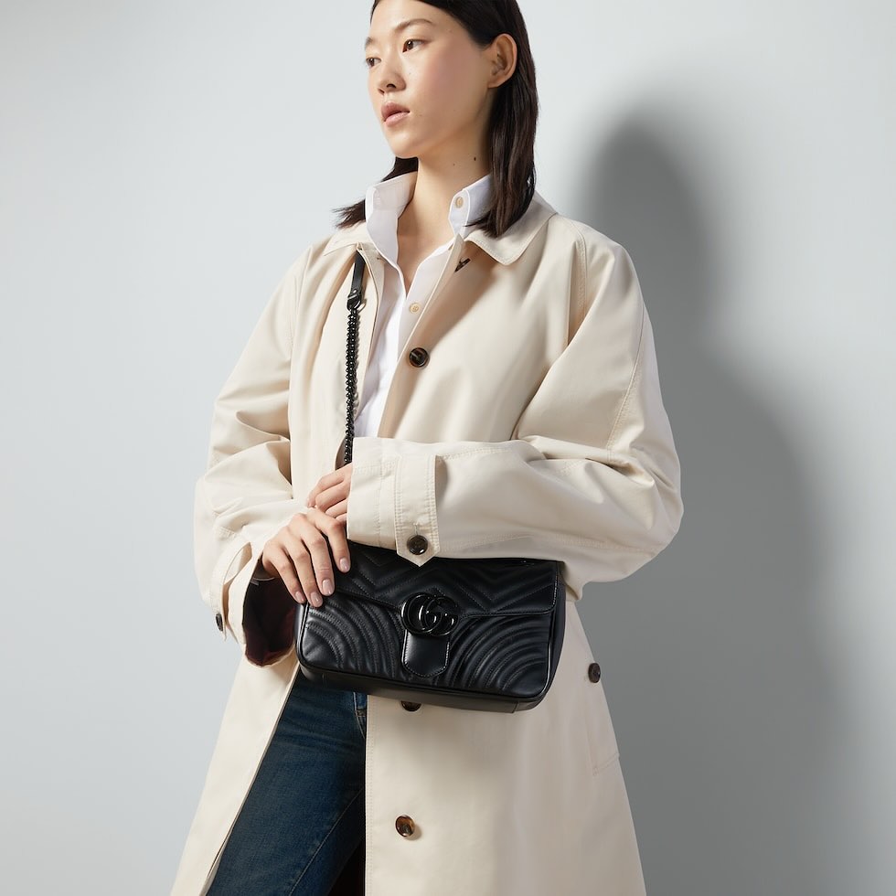 GUCCI 🤍PRE OWNED So Black Marmont Small Size 黑色真皮單肩斜肩包 2024年🖤