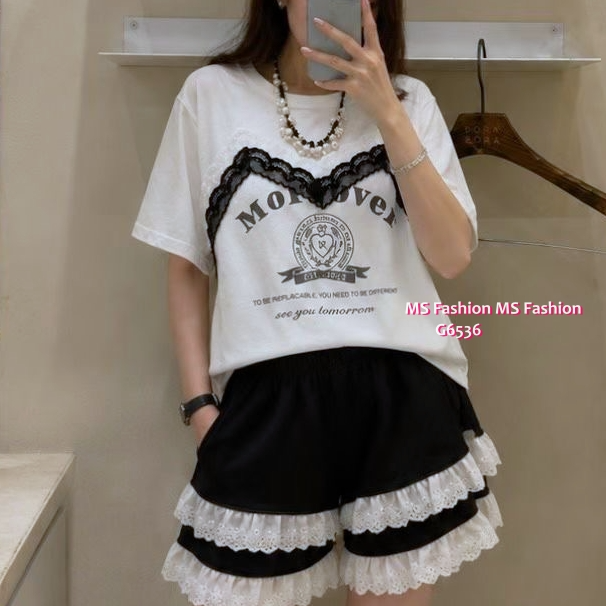 G6536 黑白配型格拼lace top