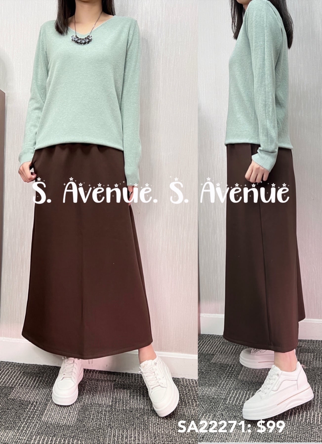 SA22271: 長袖V領淨色線冷top