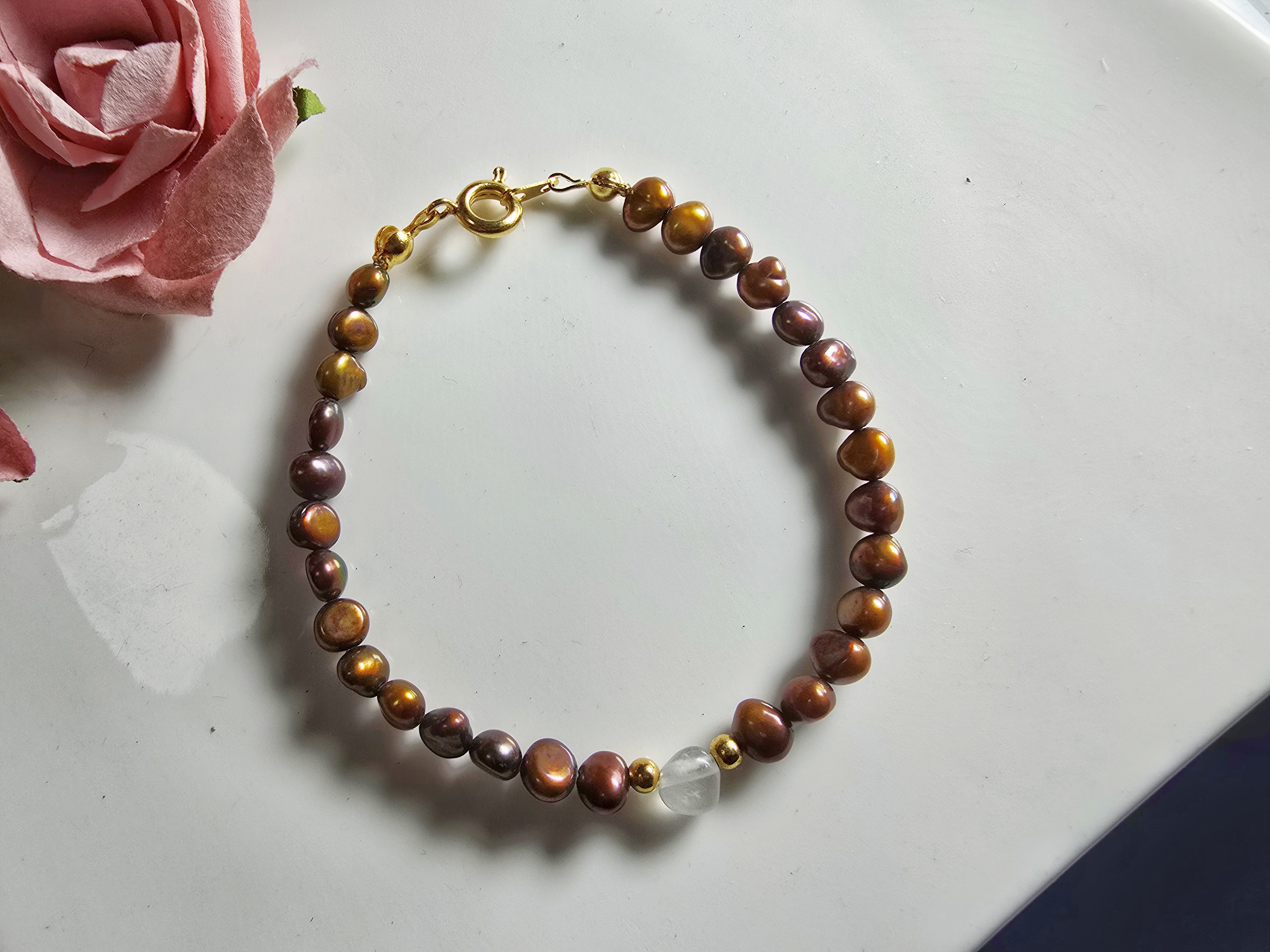 FWP0125-8  天然珍珠月光石復古手鏈