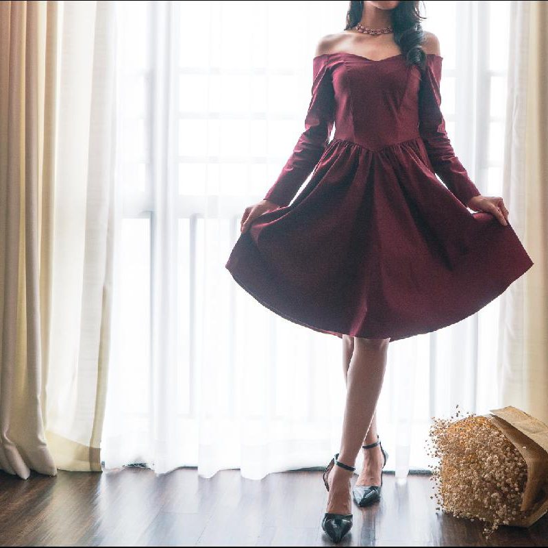 (Last 1!)Vintage1961's very first design- 1950s Hollywood Inspired Tea Party Dress - Wine (FM002)