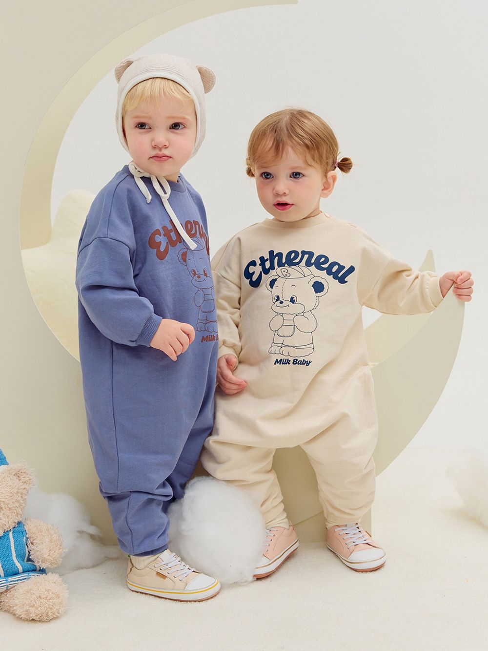 🍁預訂 韓國直送🍁🇰🇷Milk Baby兩色小熊字母印花寬鬆長袖連身服