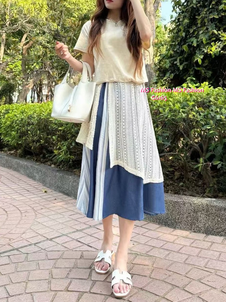 G6165 韓國🇰🇷假兩件拼布連身裙