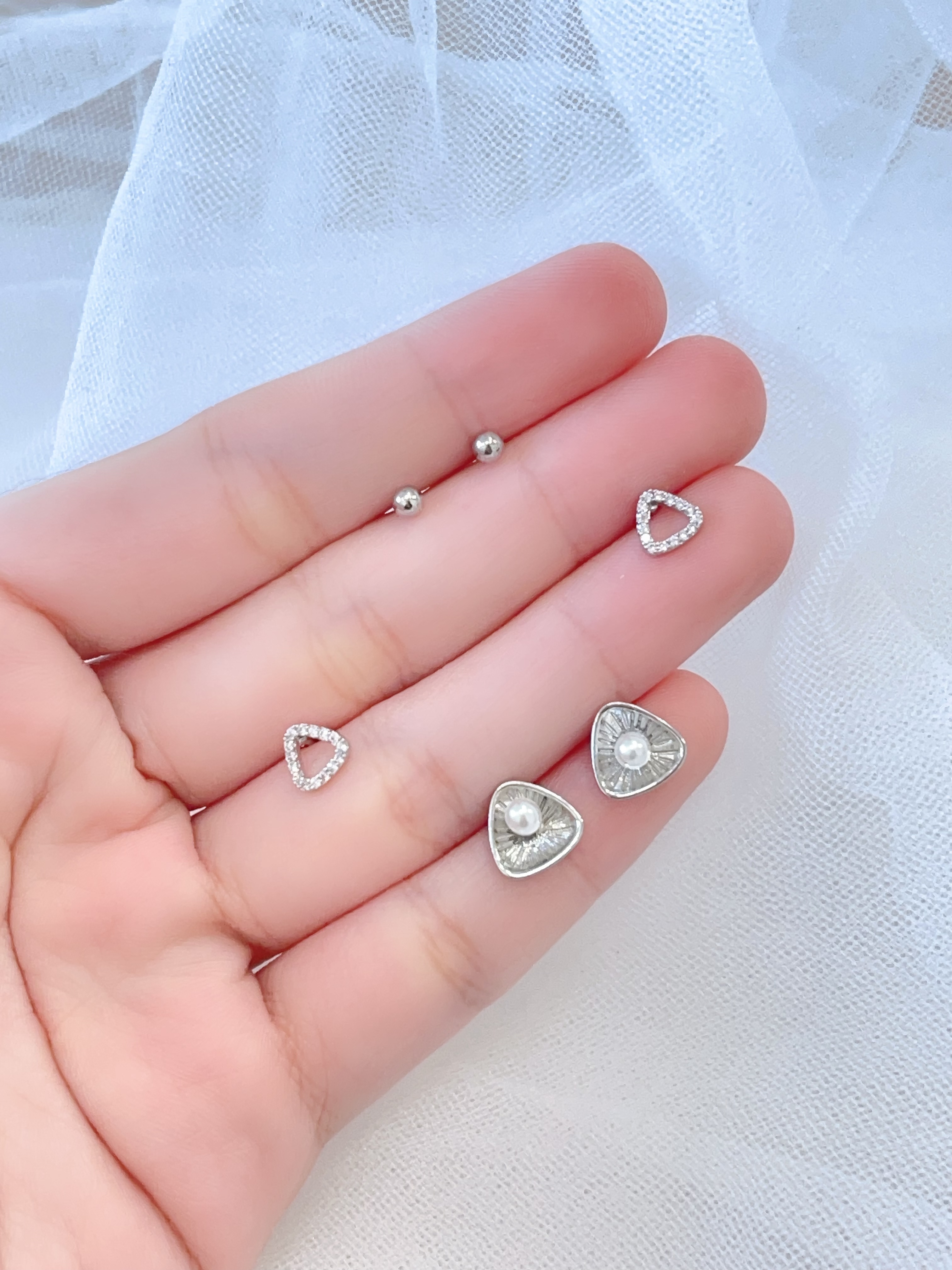 珍珠三角状耳环套装