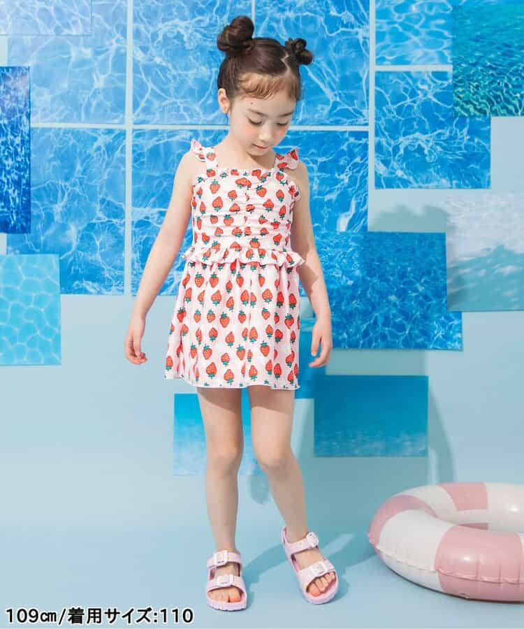 🇯🇵預訂 日本直送🇯🇵BREEZE兩色草莓花卉滿印荷葉邊吊帶連身泳衣