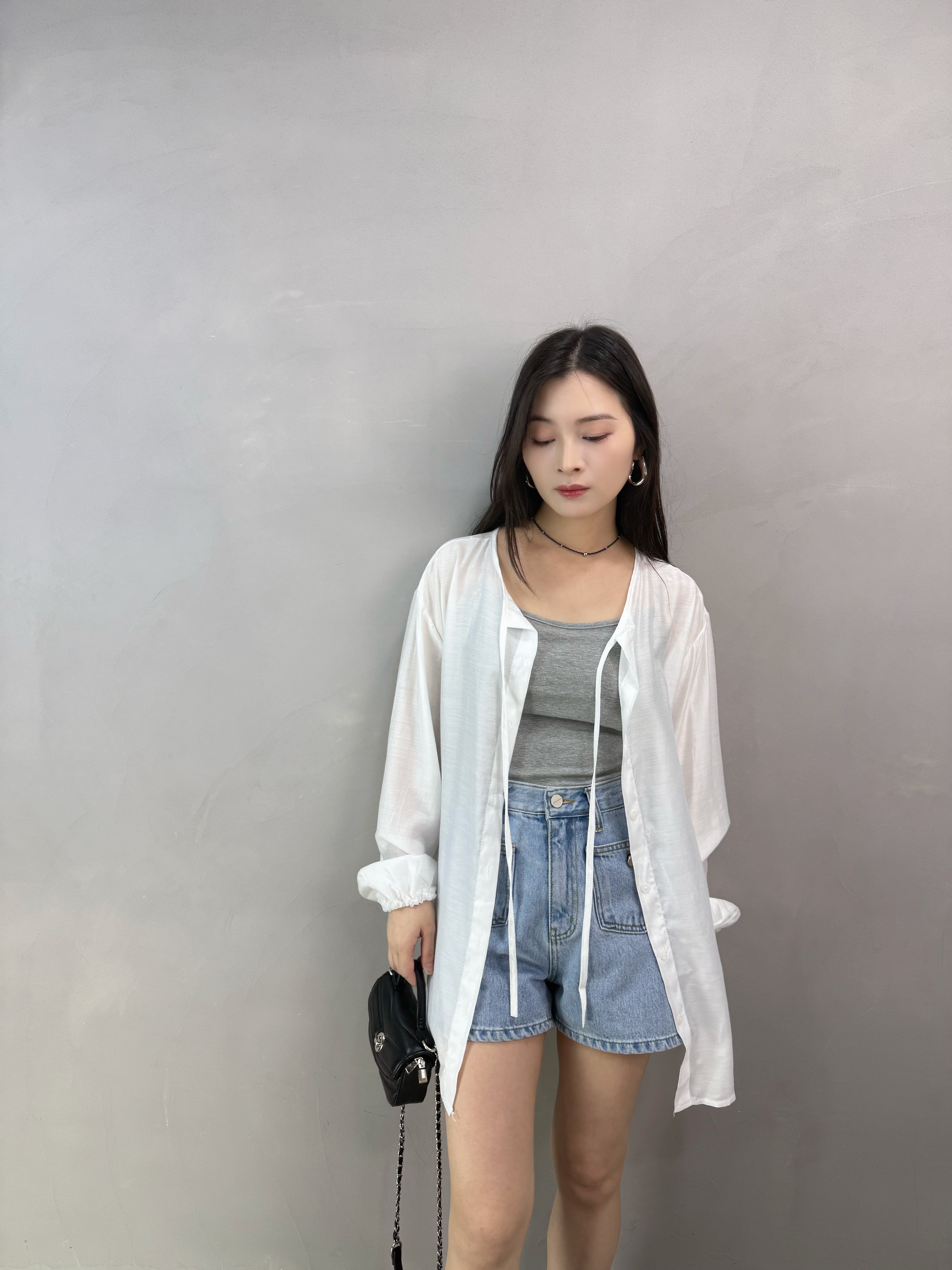 Q79 扣鈕綁腰恤衫set