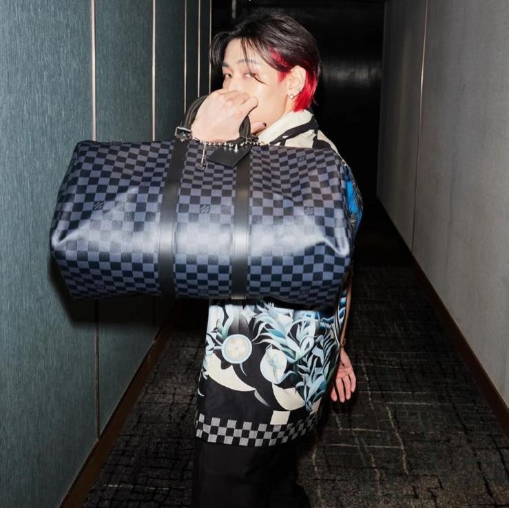 LV 🤍PRE OWNED KeepAll 45 藍黑色棋盤格 手提單肩斜肩包💙