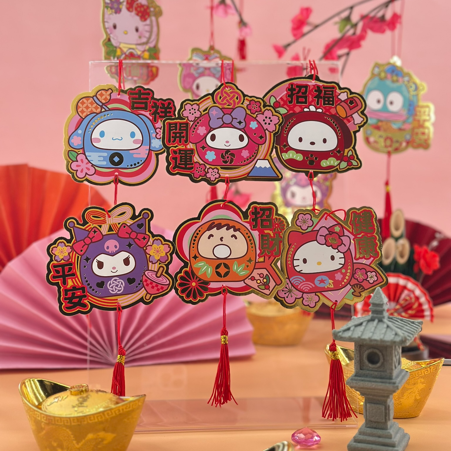 Mix Characters CNY Mini Paper Hanging Deco. (6pcs/ set) 賀年盆栽咭牌掛飾 (6張/ 套)