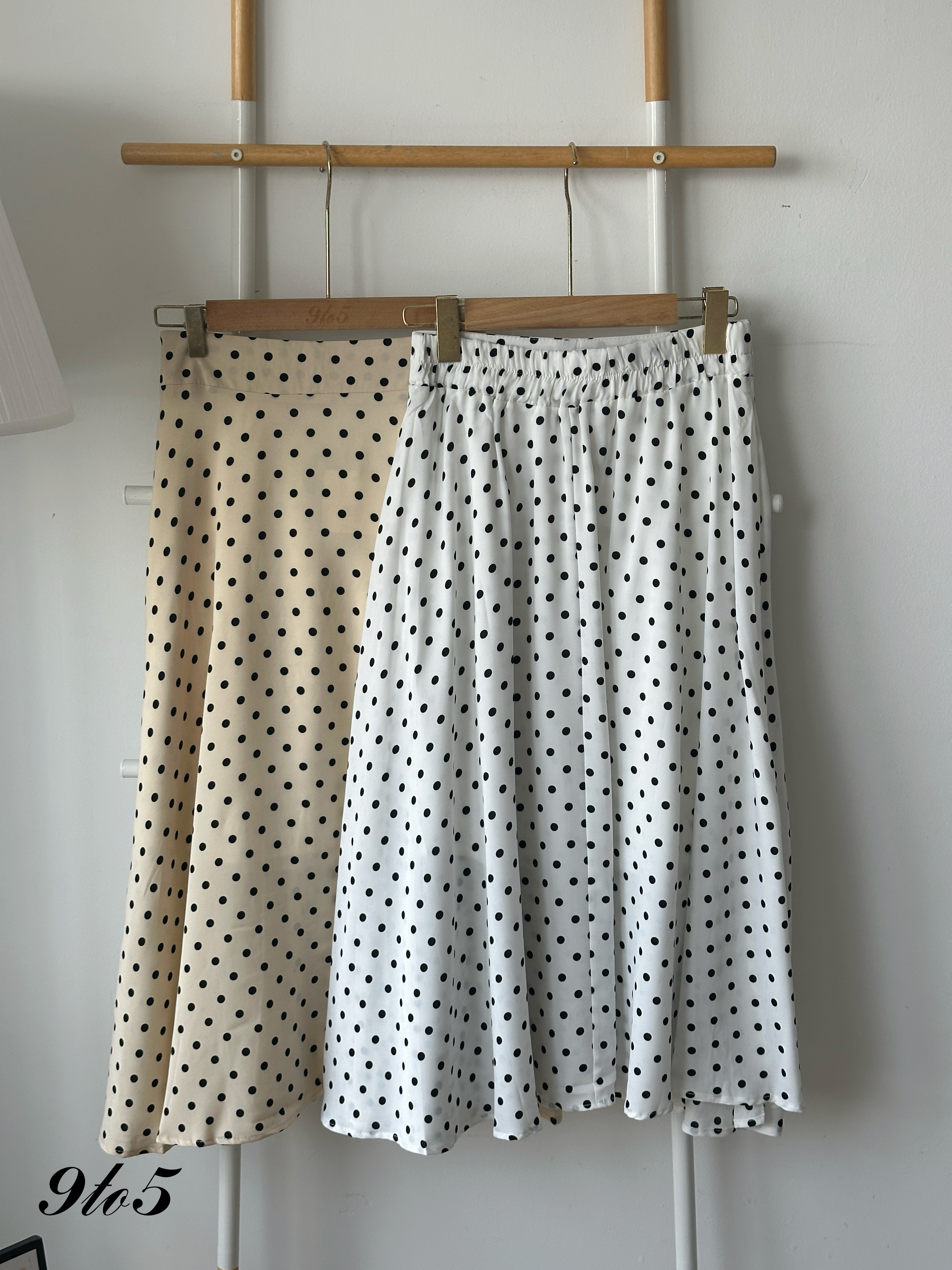 S1877 Polka Dot A Line Skirt - Cream & White