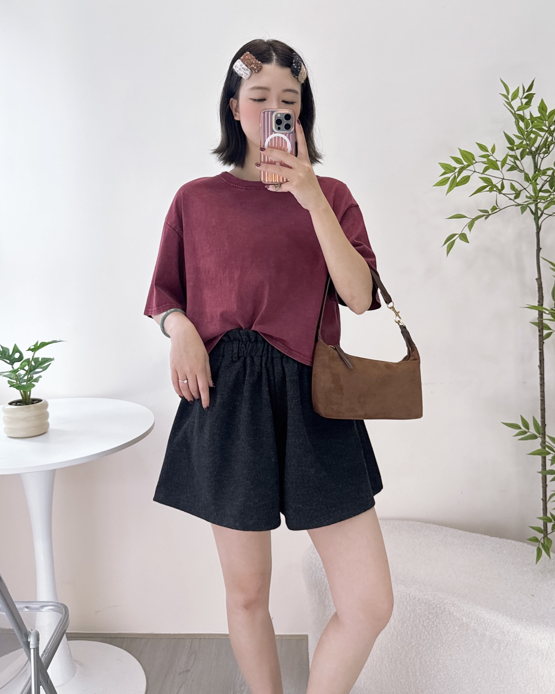 街頭風洗水棉布短裝上衣 2色