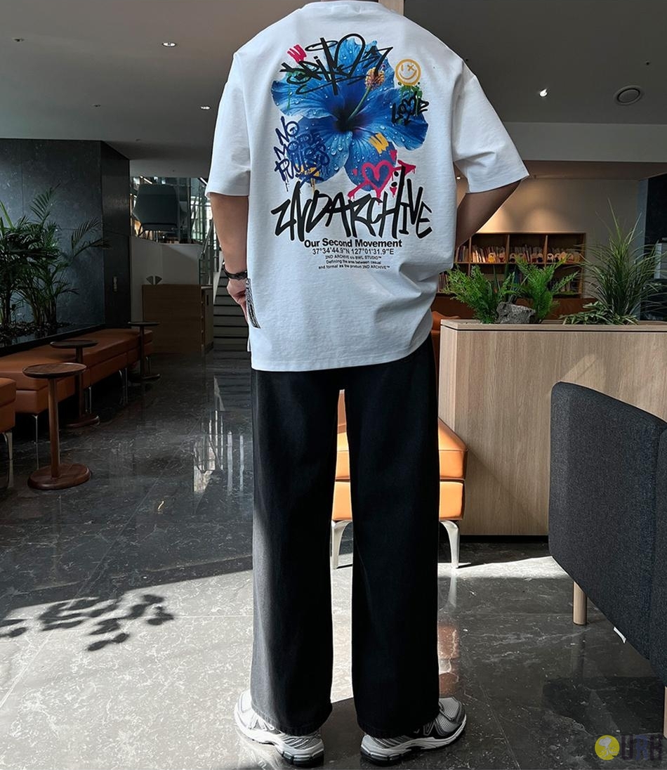 【100%保證韓國直送】韓系 2ND ARCHIVE 街頭塗鴉藍花圖案寬鬆短袖 Tee 👕 [2 color] RG114948