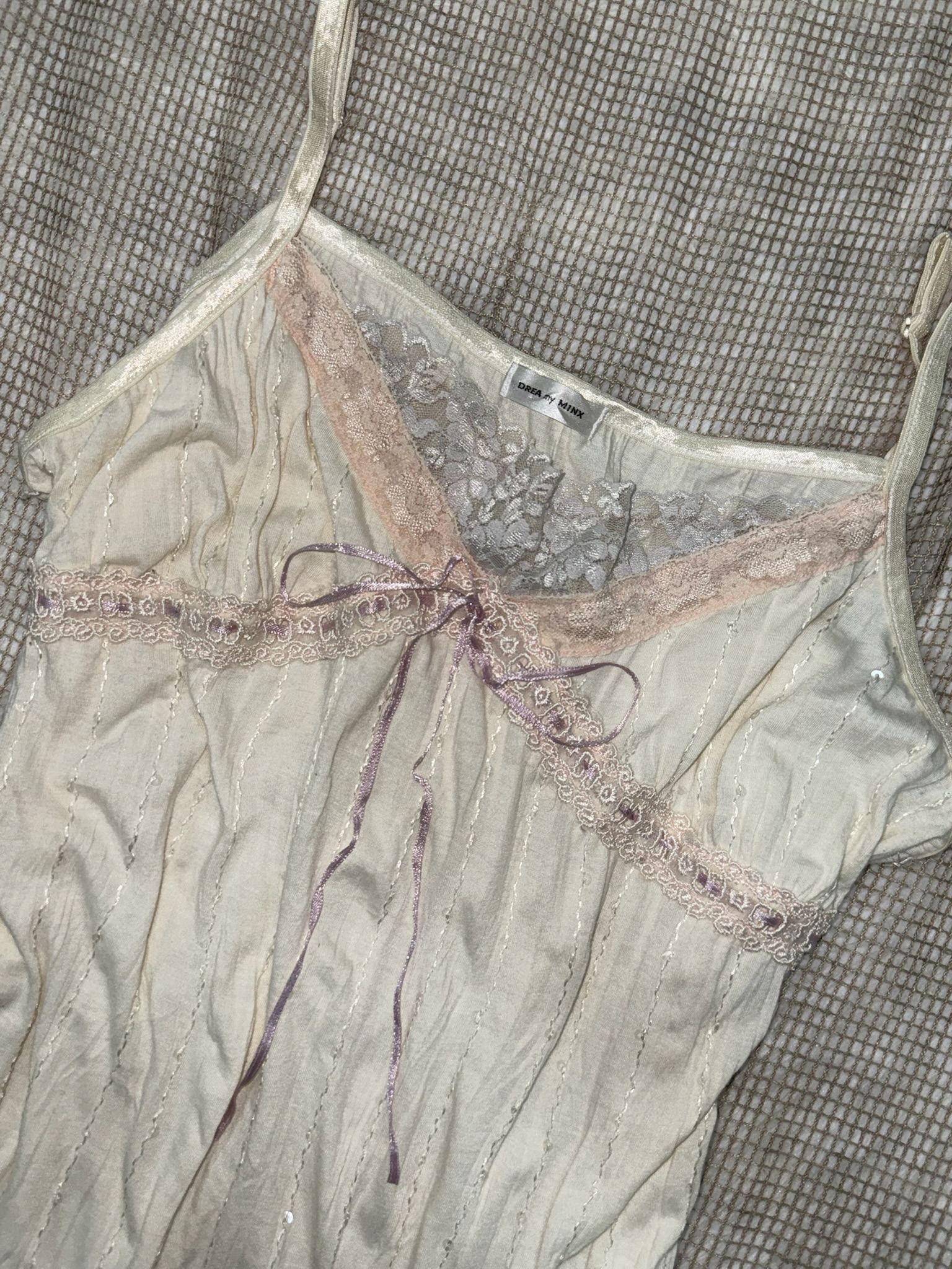 Cream Lace Trim Camisole with Ribbon Detail