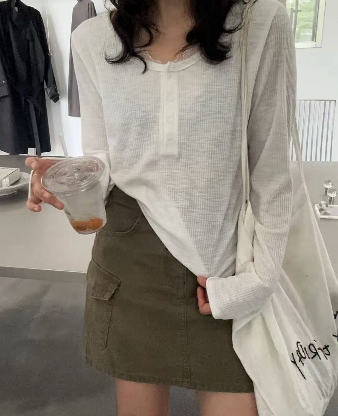 假2 件彈性坑紋Top 