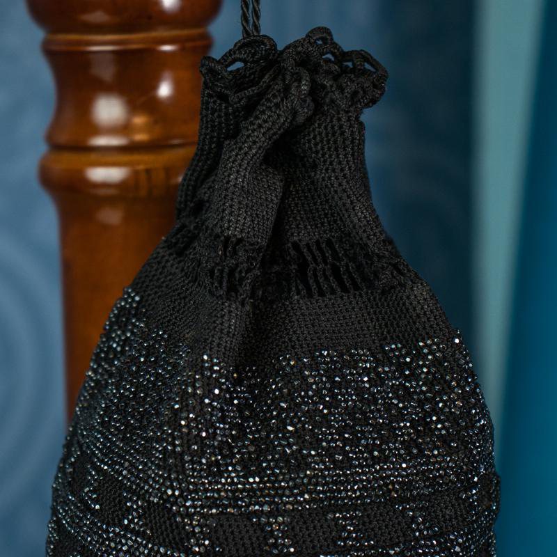 c.a. 1920-30s European Art Deco Micro-beading Reticule Drawstring Bag (EZ194)