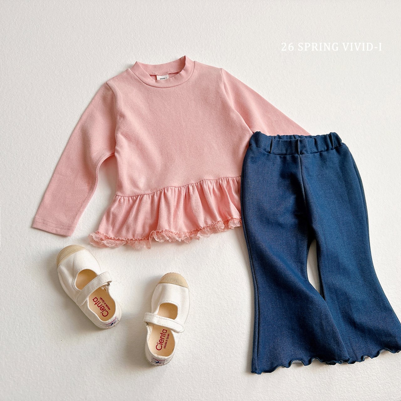 🌸預訂 韓國直送🌸🇰🇷VIVIDI四色彈性牛仔花邊喇叭褲