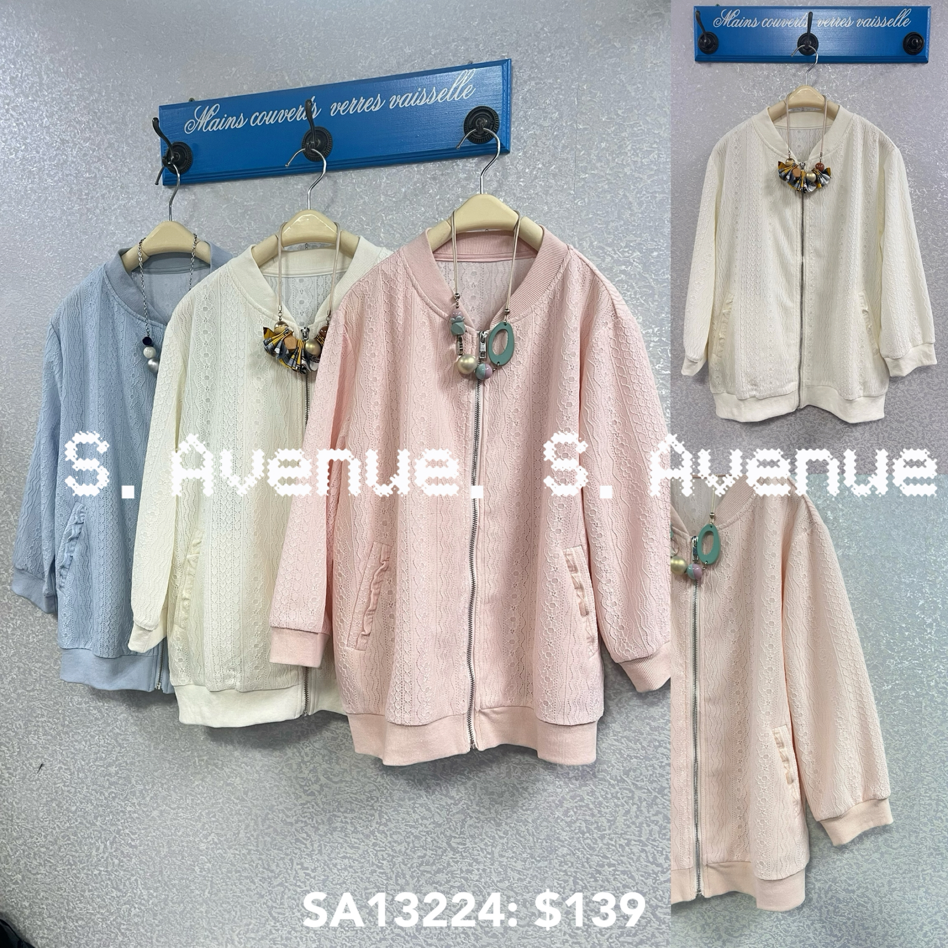 SA13224: 中袖lace拉錬外套