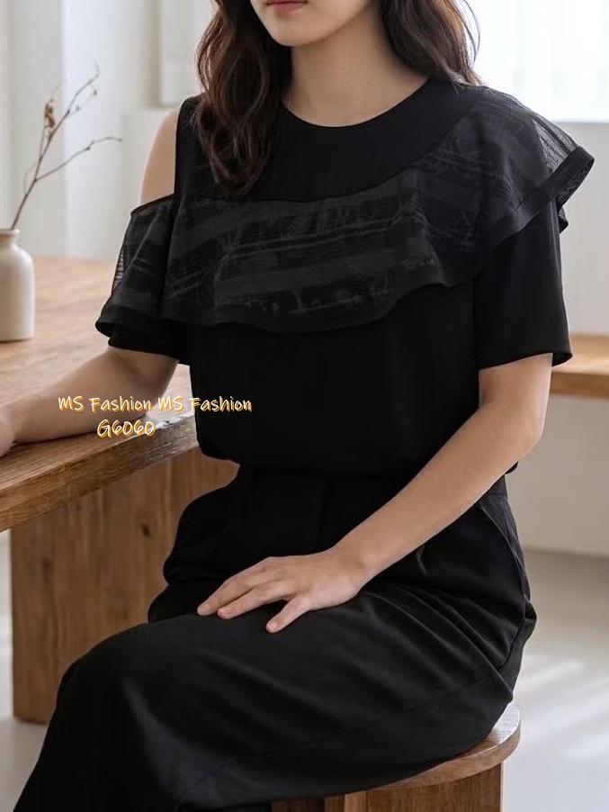G6060 韓國🇰🇷靚料ruffle露單肩top