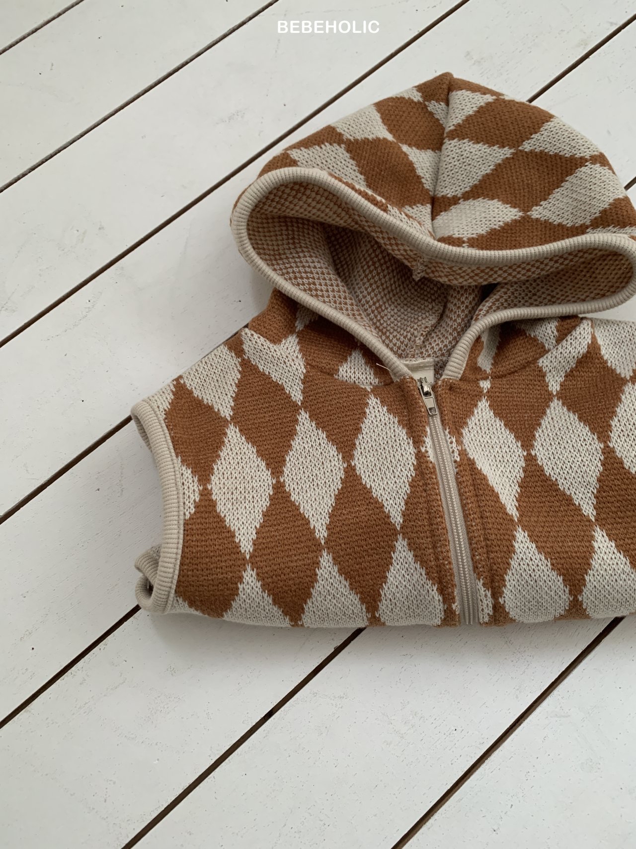 🌸預訂 韓國直送🌸🇰🇷BEBEHOLIC三色菱格連帽背心拉鍊外套