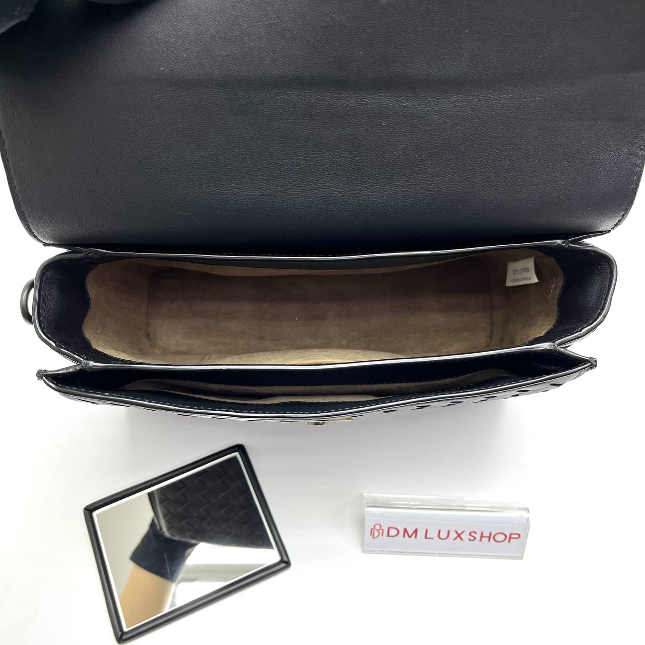 BV Black Intrecciato Padlock Flap Bag