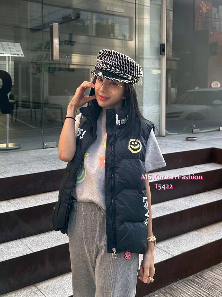 T5422 韓國🇰🇷彩繪哈哈笑字母羽絨背心