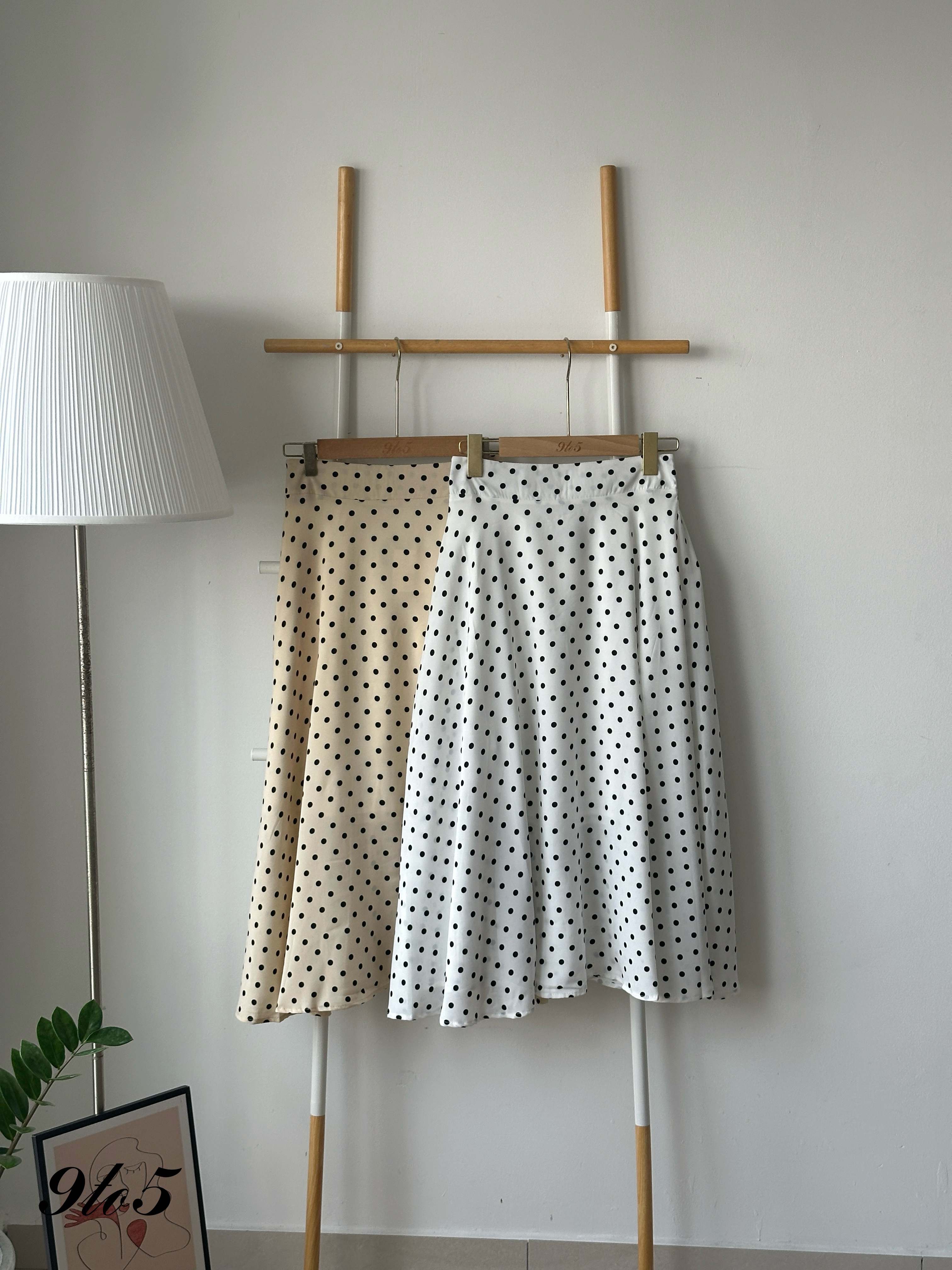 S1877 Polka Dot A Line Skirt - Cream & White