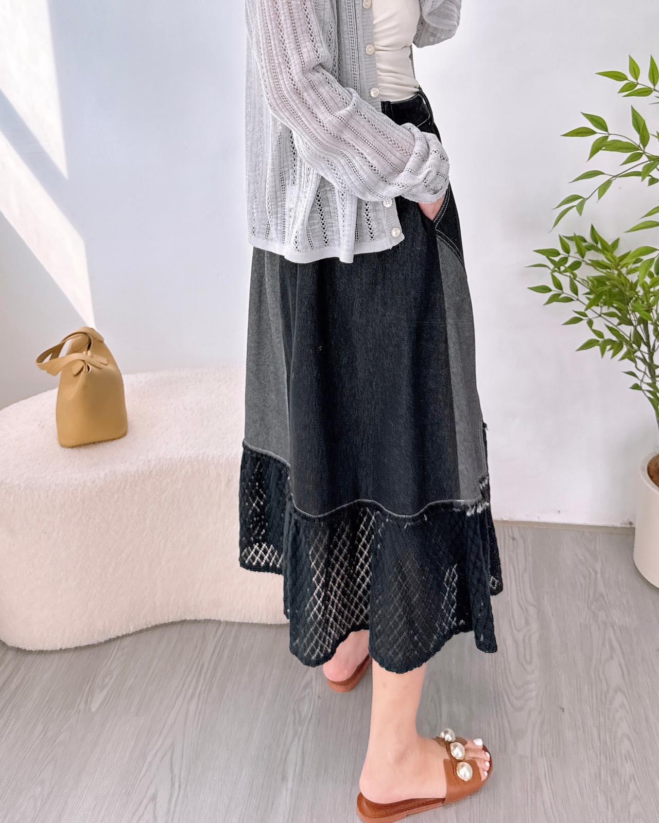 重工高質通花拼牛仔半截裙 2色