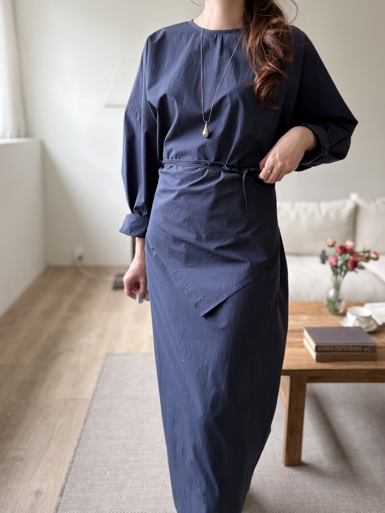 Wrap-Accent Dress (Navy)