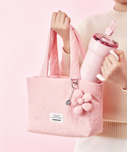 韓國 STARBUCKS Blooming 粉紅尼龍手提袋