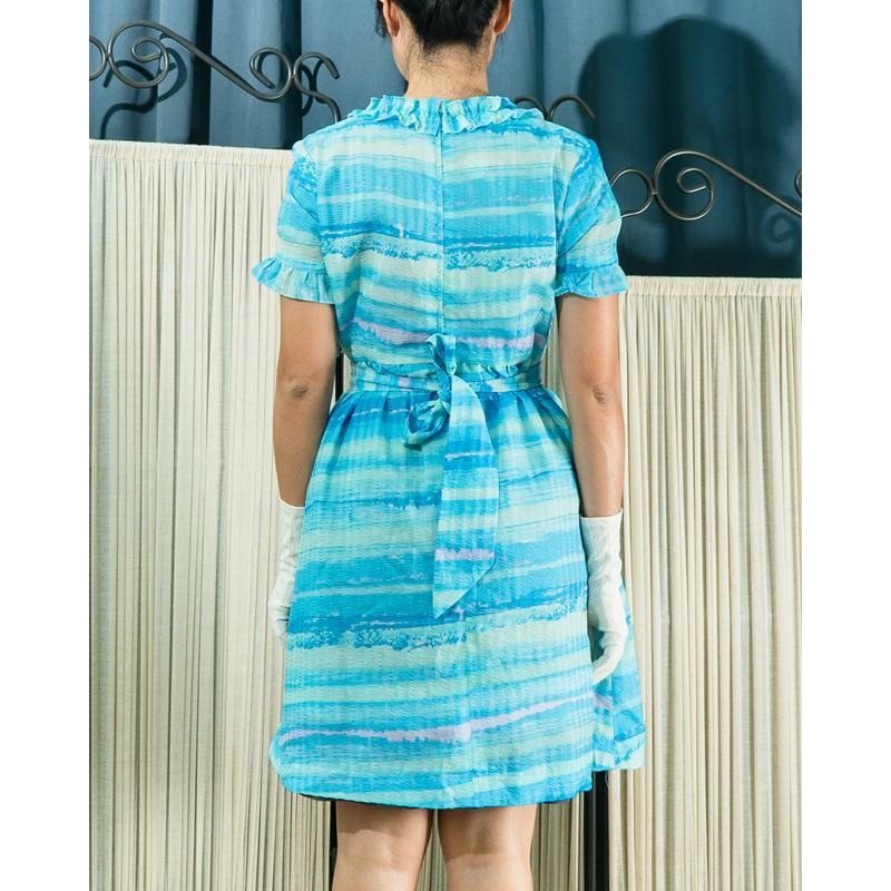Vintage Japanese C.a. 1970s Ocean Pattern Ruffle Edge Summer Dress(MT1840-46)