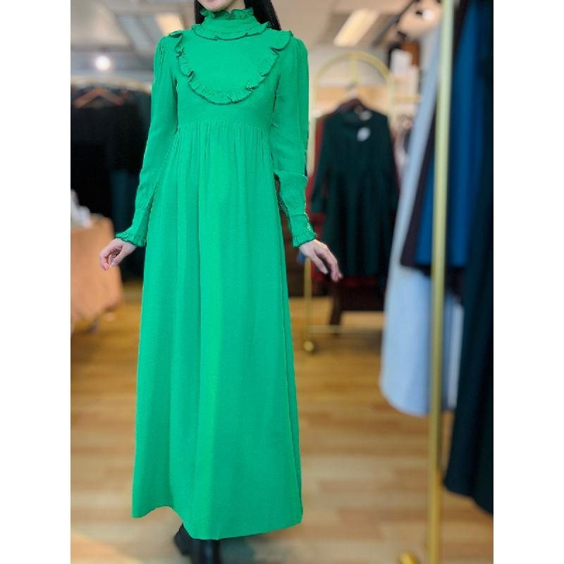 Vintage 1970s Victorian-Inspired Prairie Green Maxi Dress (MT2567)