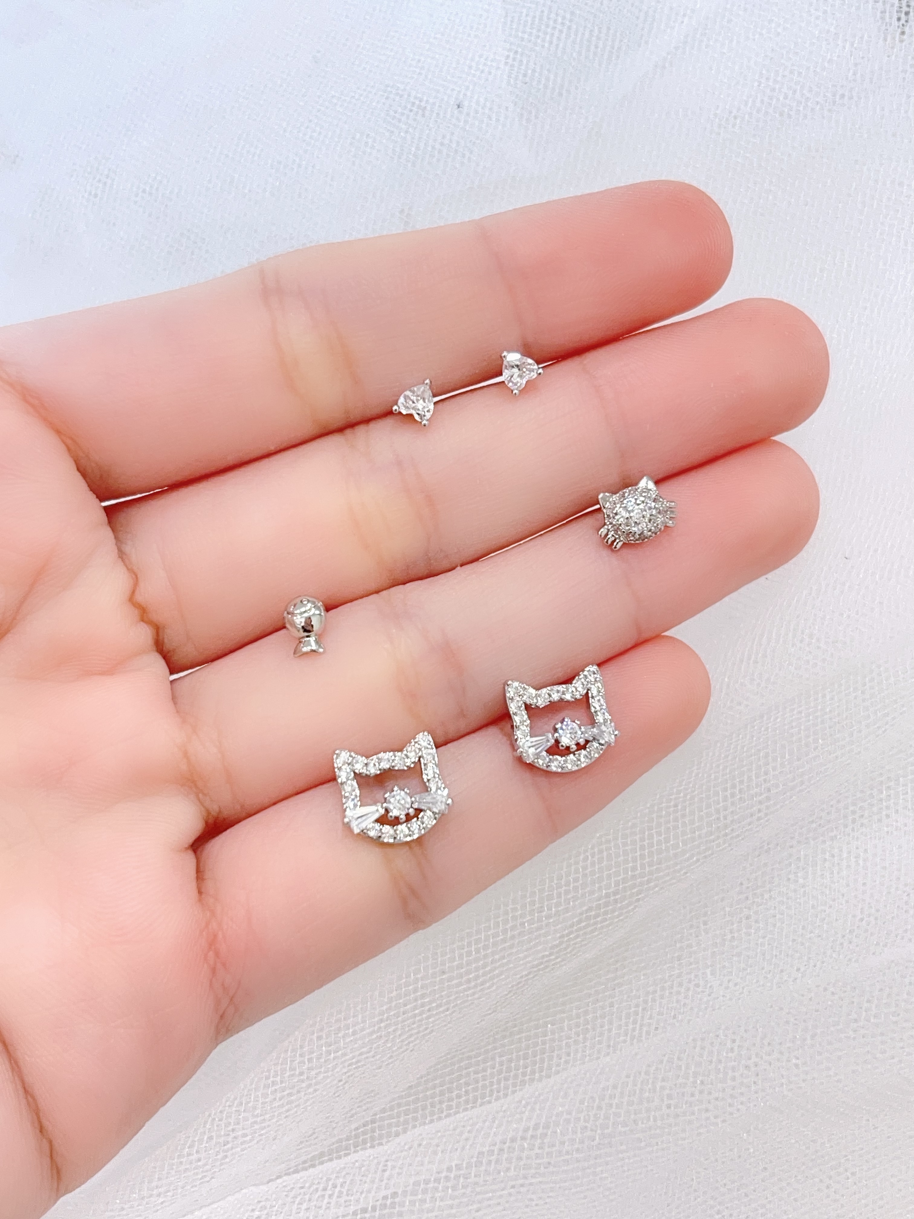 可爱镂空小猫耳环套装