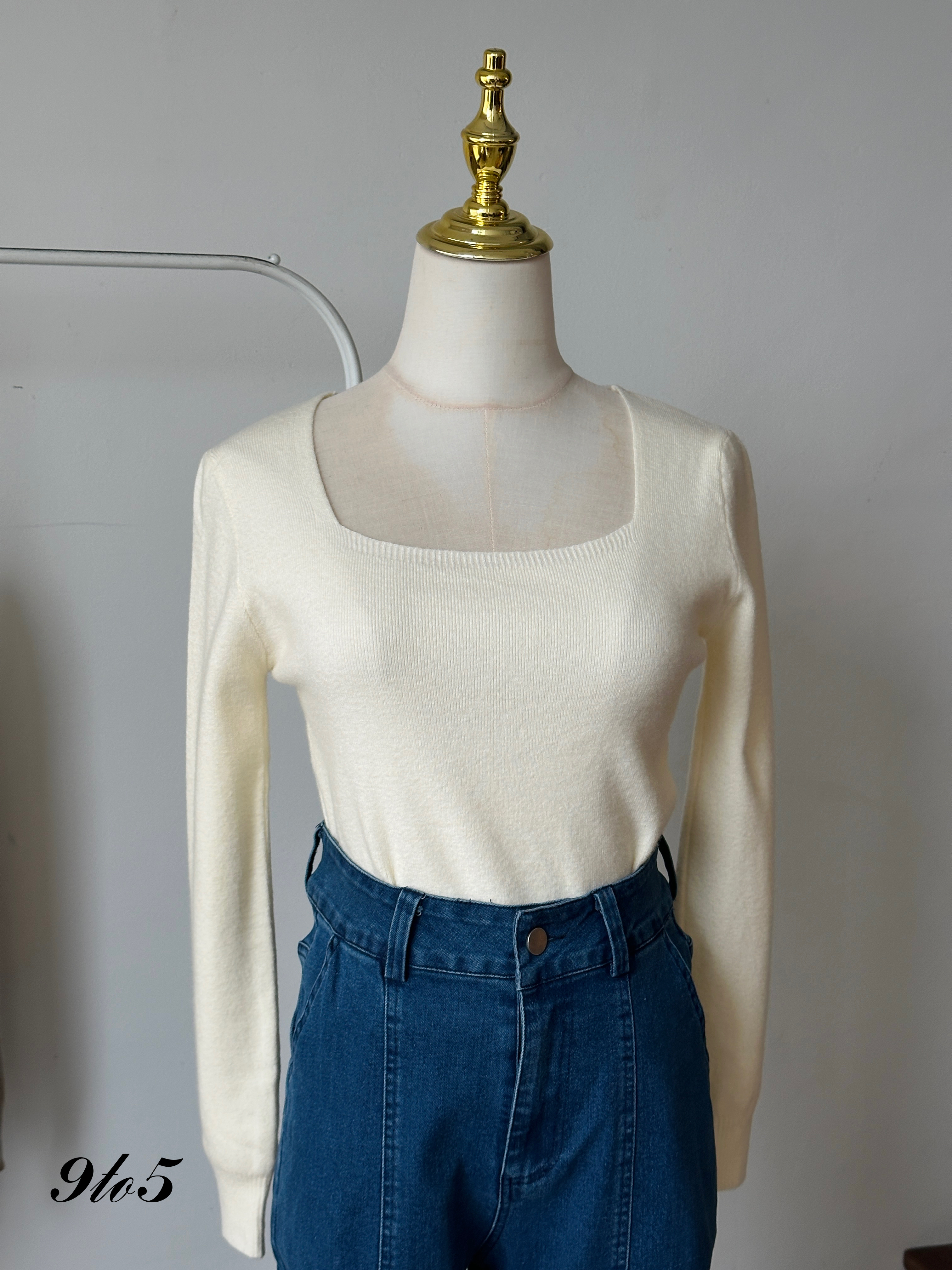 T3910 Long Sleeve Square Neck Knit Top - 5 Colors