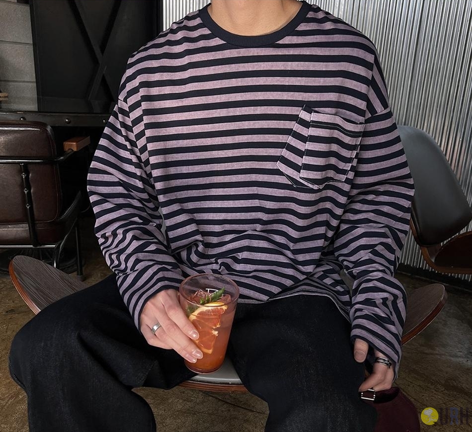 【100%保證韓國直送】復古染色橫條紋口袋寬版長袖上衣 [3 color] RG165834