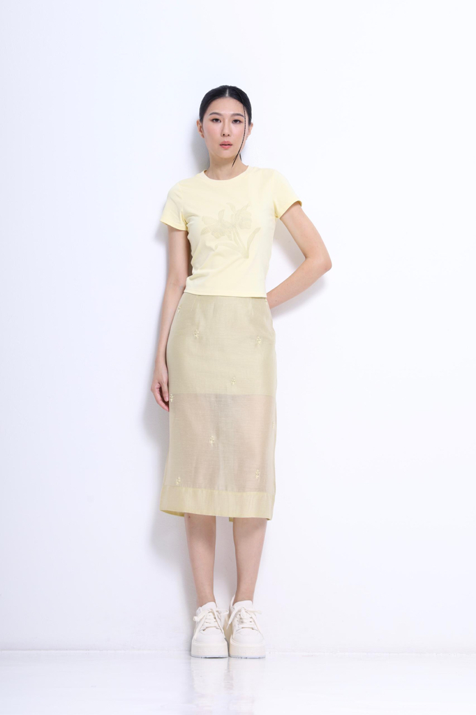 CS1447 Elara Sheer Embroidered Midi Skirt