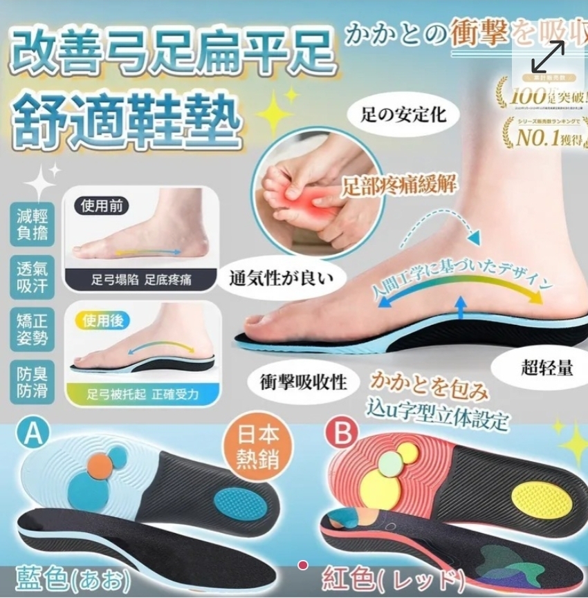 $45對.2對或以上$35對.日本樂天足弓支撐機能鞋墊