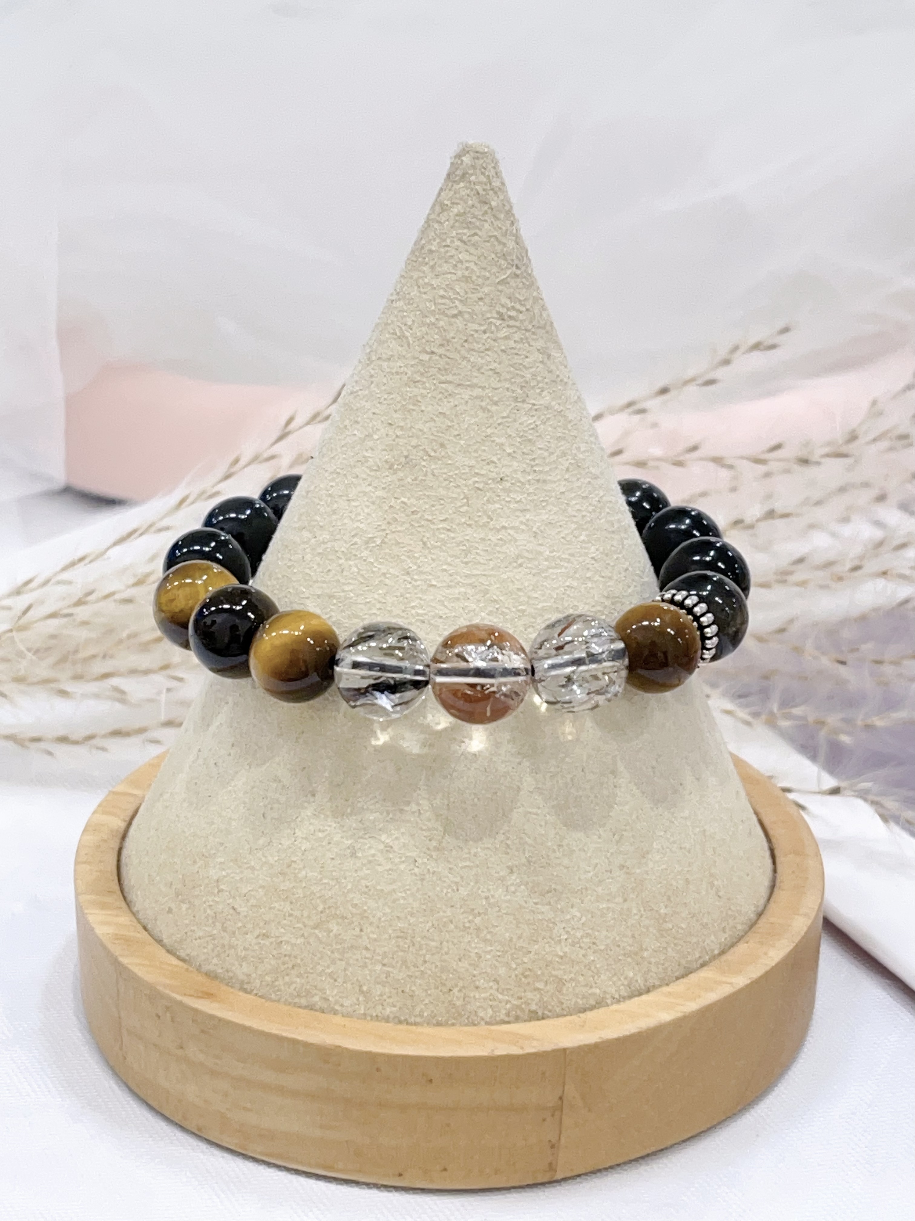 🐯 黄虎眼 × 金曜石 × 黑发晶手串 Yellow Tiger Eye, Gold Obsidian & Black Rutilated Quartz | 10mm