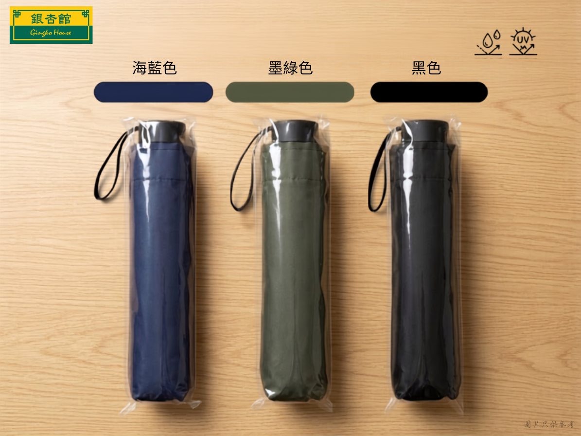 銀杏館嚴選：超潑水納米傘布半徑23吋8骨280g特輕防曬防風手開傘 (墨綠色)