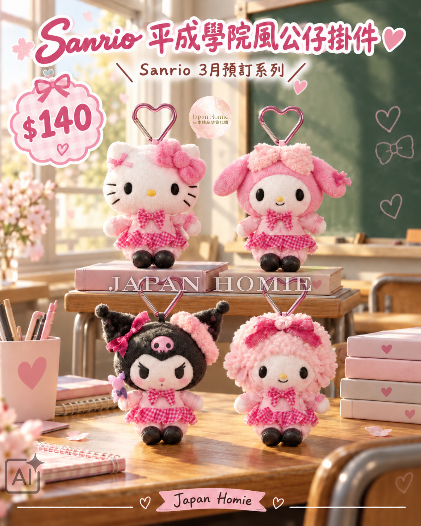 預訂 | Sanrio 平成學院風系列公仔掛件 
