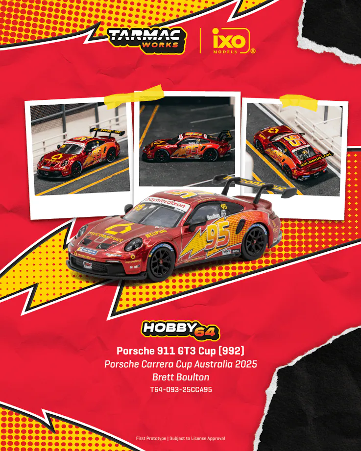 預訂 Pre Order - Tarmac Works ( T64-093-25CCA95 ) Porsche 911 GT3 Cup (992) Porsche Carrera Cup Australia 2025 Brett Boulton