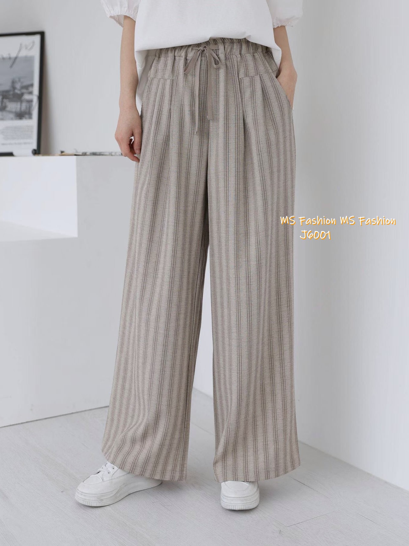 J6001 韓國🇰🇷靚料條子闊褲 