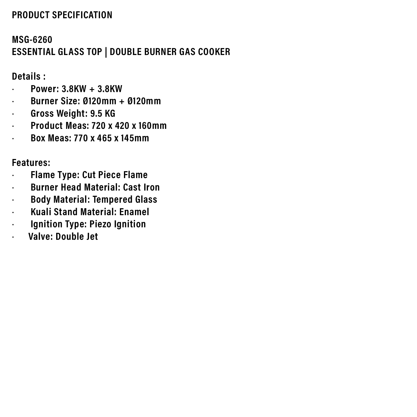 Milux Tempered Glass Double Burner Gas Cooker (MSG-6260)