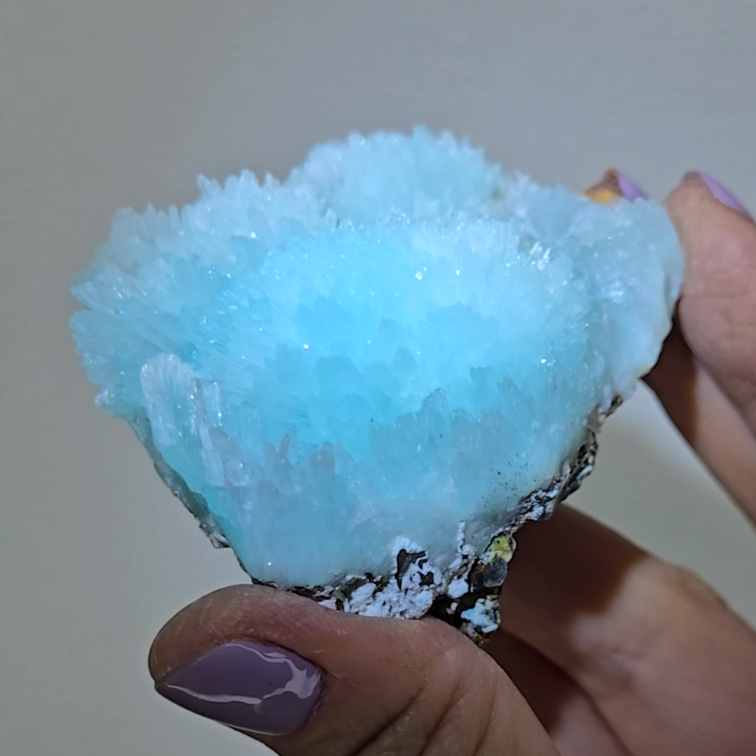 Blue aragonite needle cluster with flower buds - AR45
