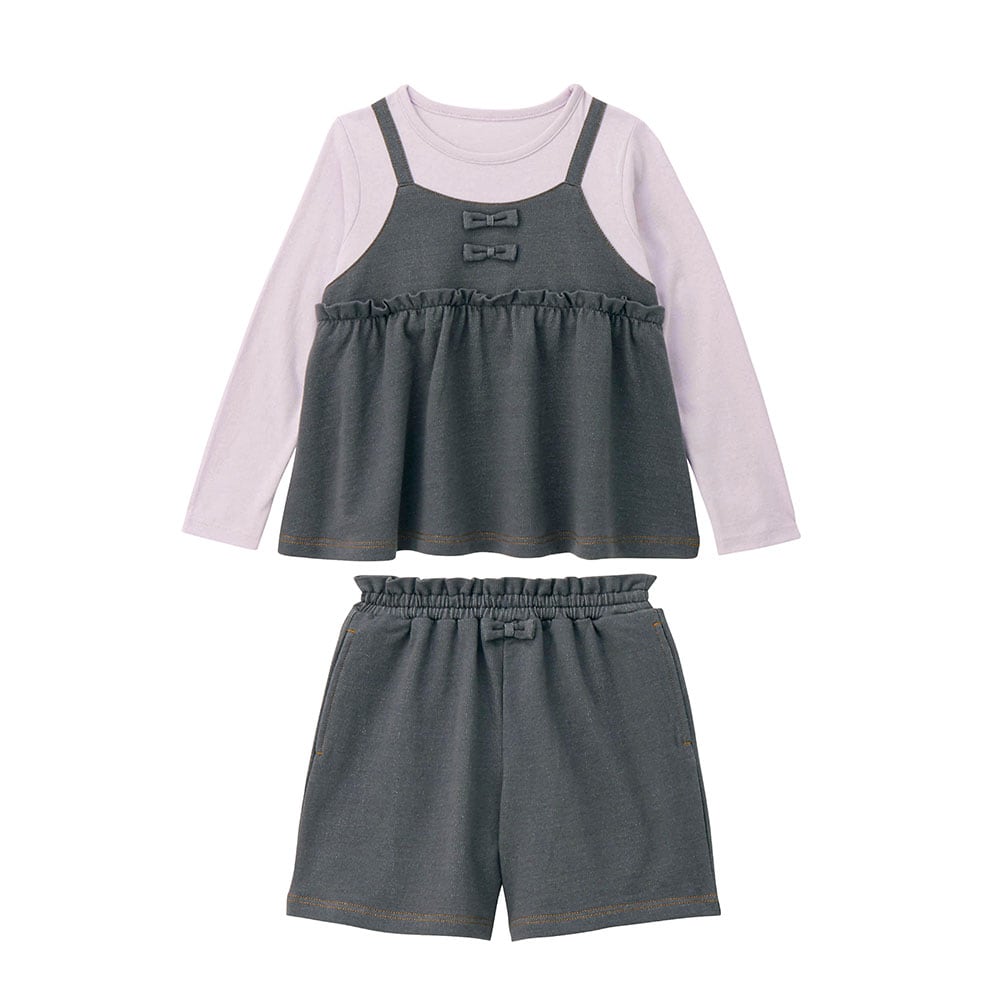 🆕【⭐訂購⭐】 🇯🇵日本直送🌀GITA牛仔風 針織緞帶 吊帶長袖上衣+短褲套裝［2款選］🌀[ELCA-0100][260412]