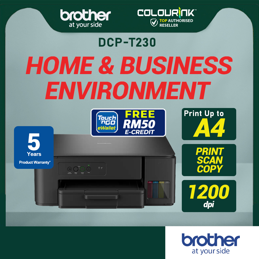 Brother DCP-T230 A4 3-in-1, Print Scan Copy Colour Inkjet Refill Ink Tank Printer [AirPrint NOT Available]