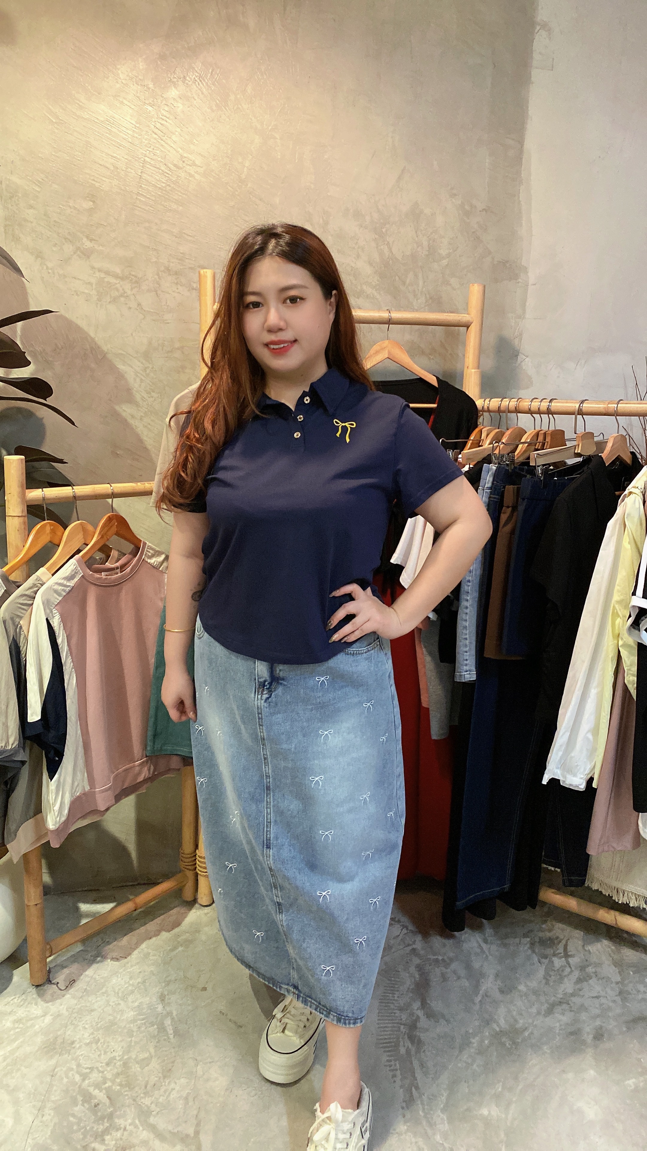 🎀4721号-Polo领刺绣蝴蝶结冰凉收腰上衣