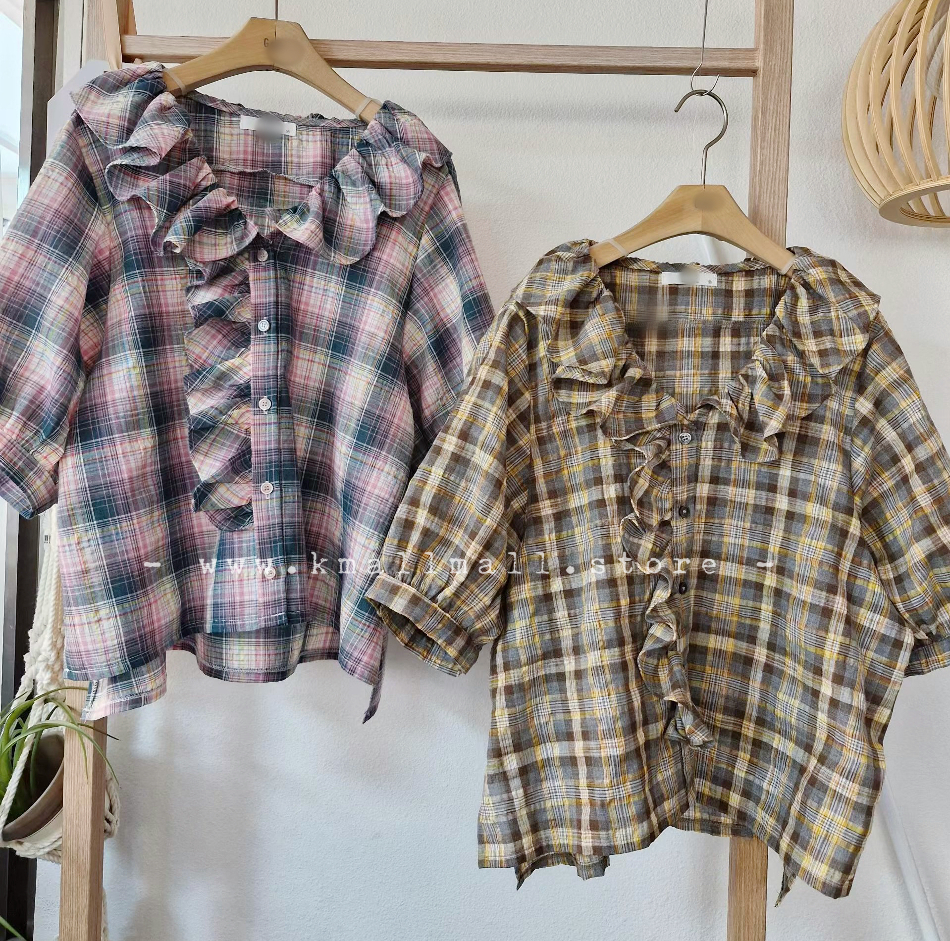 🌼初春優惠🍀 撞色格仔Ruffle Top