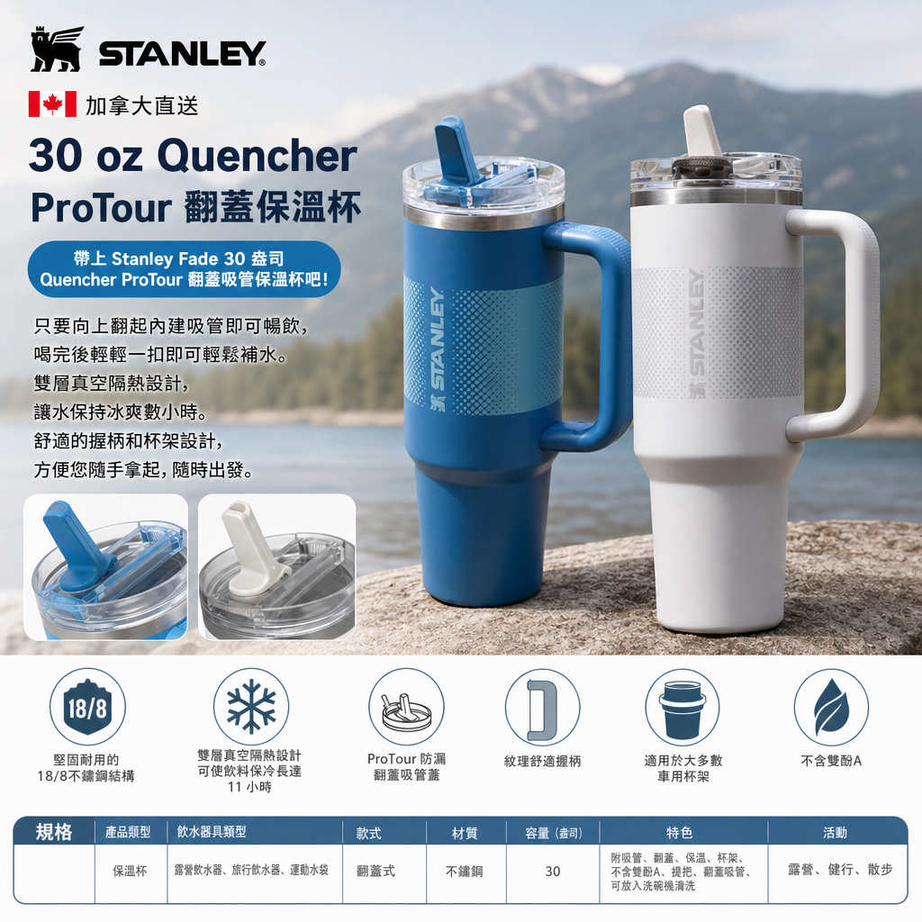 加拿大直送  Stanley 30 oz Quencher ProTour 翻蓋保溫杯