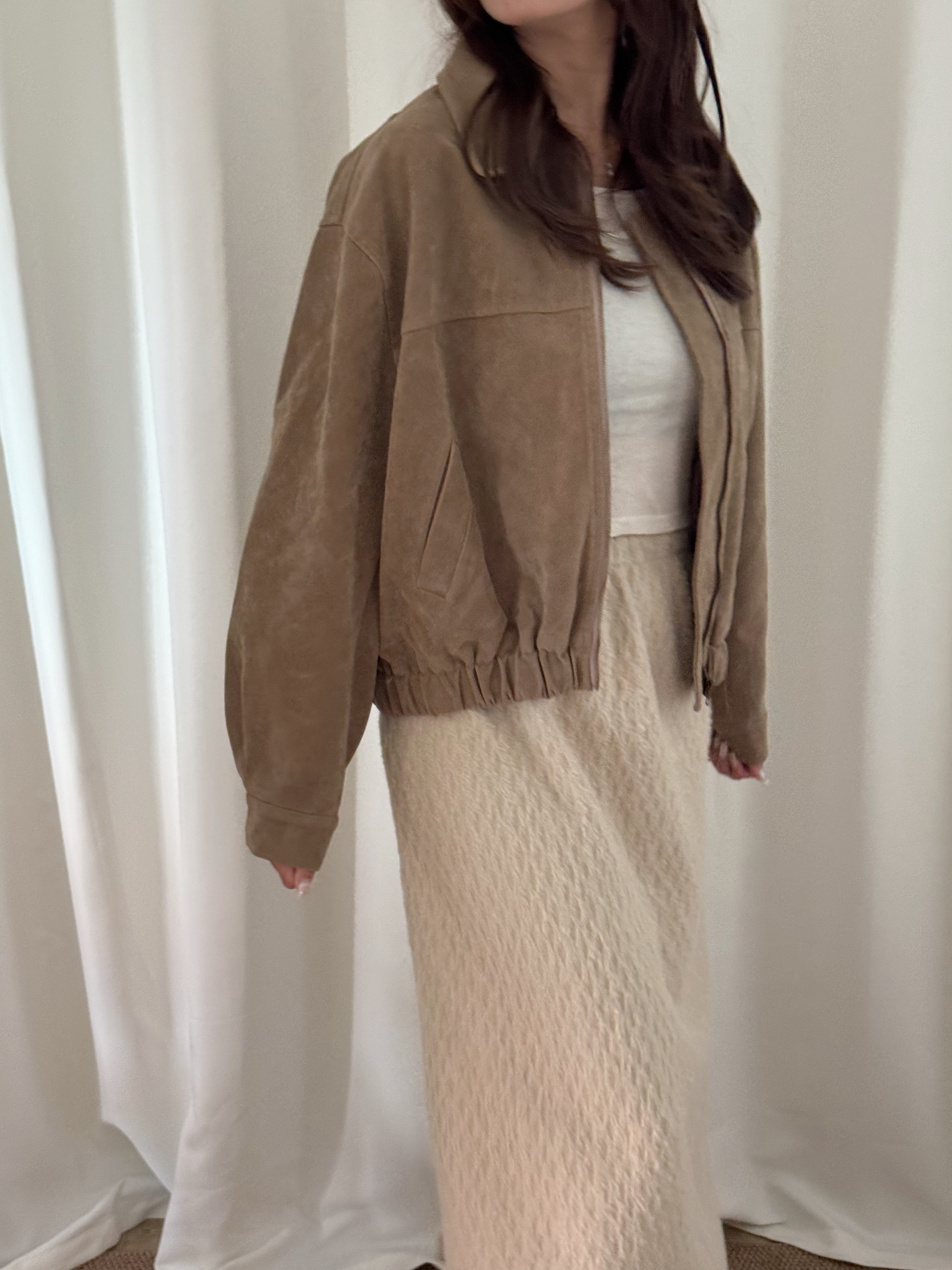 Autumn Oversized Zip-up Suede Jacket(三色入)