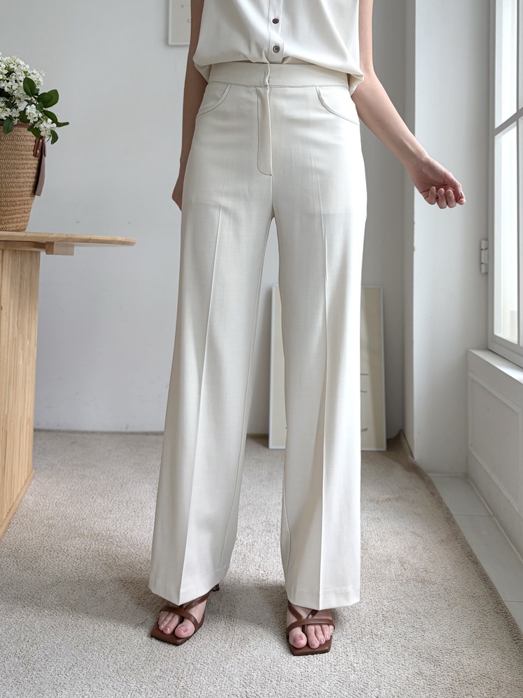 Topstitched Cooling Slacks (Ivory)
